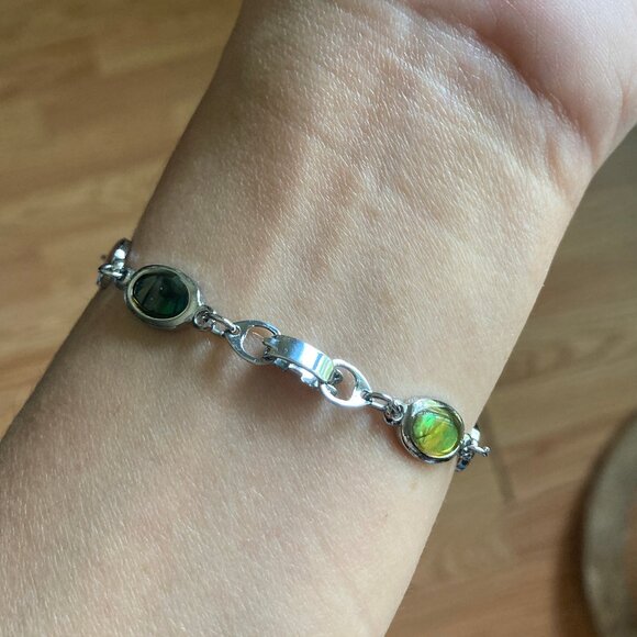 Oval Abalone Shell Silvertone Bracelet - Picture 7 of 10